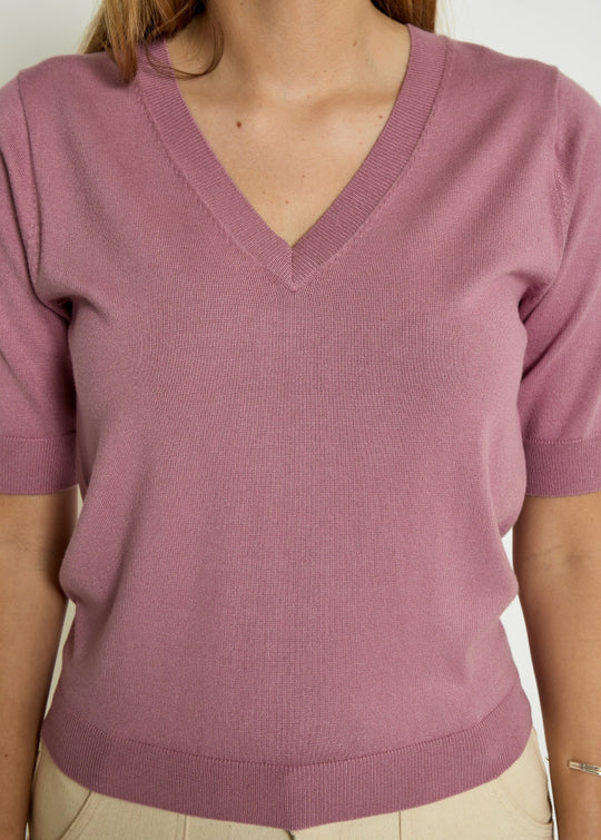 MSMilla V-Neck Knit Tee Mauve Orchid (rosa)