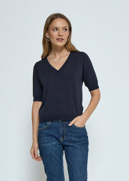 MSMilla V-Neck Knit Tee black iris (navy)