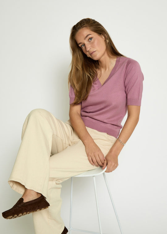 MSMilla V-Neck Knit Tee Mauve Orchid (rosa)
