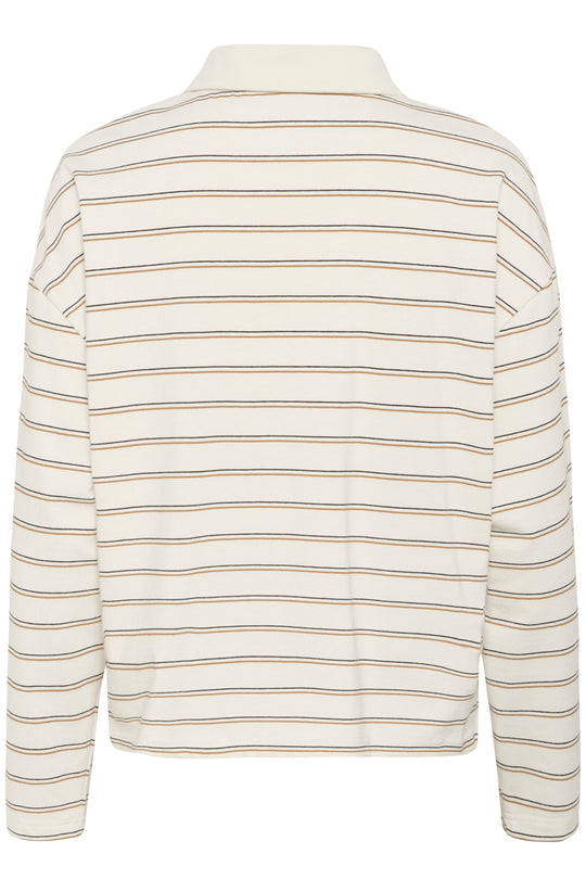 My Essential Wardrobe AnnaMW LS Polo Blouse Snow White Striped