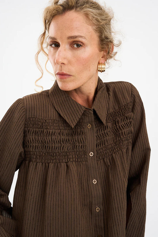 Pieszak PD-Cassandra New Pintuck Velvet Shirt coffee (brun)