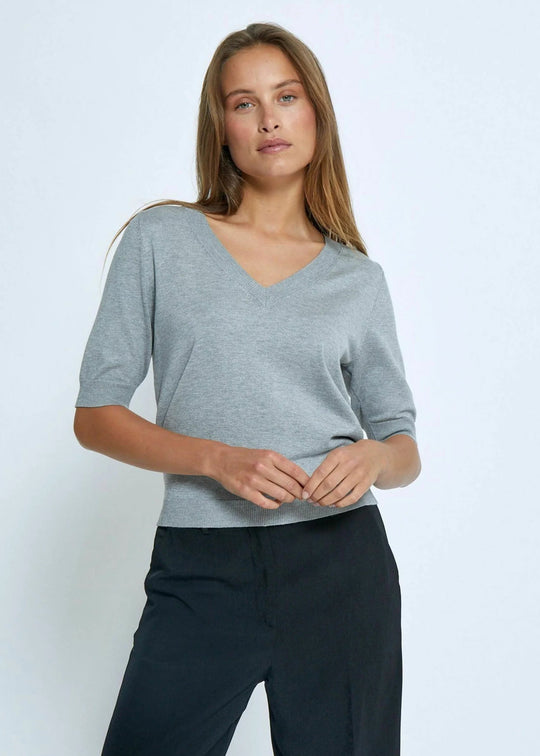 MSMilla V-Neck Knit Tee Grey Melange