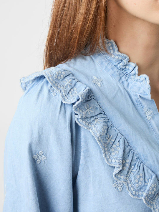 Neo Noir Degas Denim Blouse Light Blue