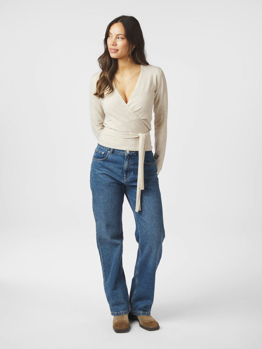 Neo Noir Tilfa knit wrap blouse sand