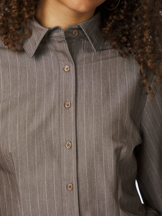 Neo Noir Rosa Pinstripe Melange Shirt Dusty Brown