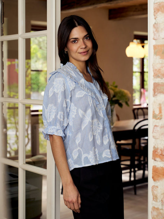 Neo Noir Manet Jacquard Blouse Light Blue