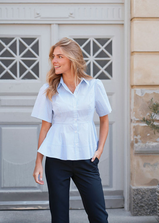 Neo Noir Janelle Stripe Shirt Blue/Brown Stripe