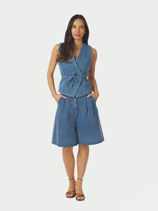 Neo Noir Samara Denim Waistcoat Blue