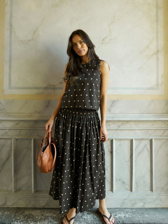 Neo Noir Polly Dot Top Dark Brown