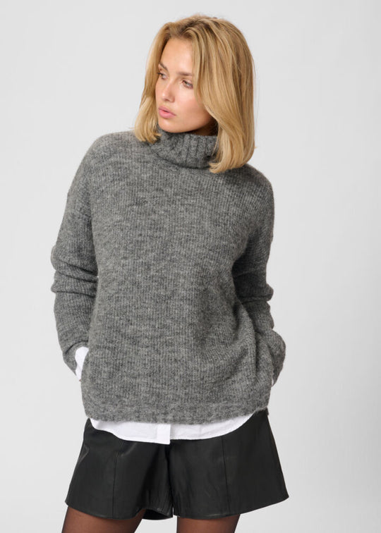 My Essential Wardrobe The Knit Rollneck Dark Grey Melange