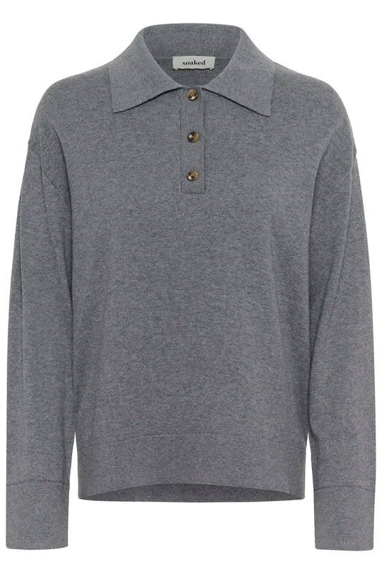 Soaked SLSanja Polo Pullover Grey Melange