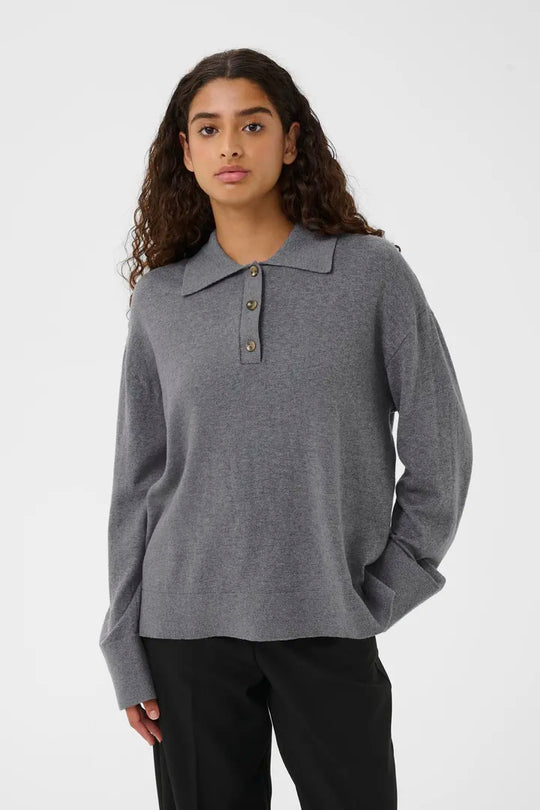 Soaked SLSanja Polo Pullover Grey Melange