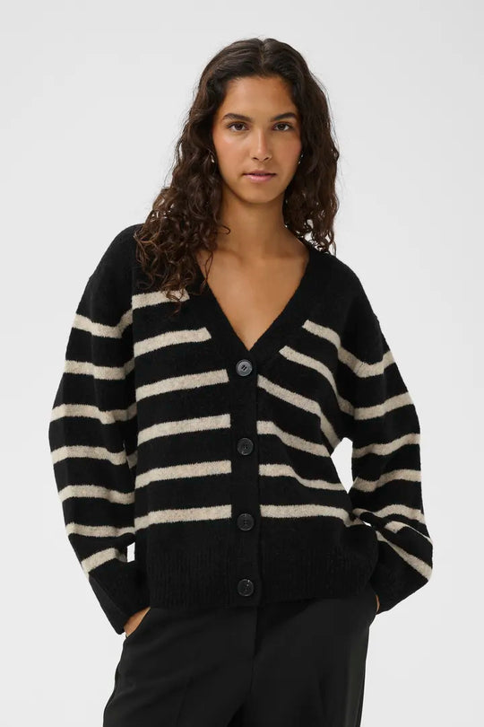 Soaked SLBriony Cardigan Black and Dune Strip