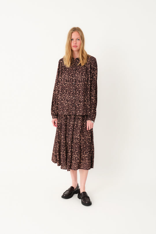 Lollys Laundry MorningLL Midi Skirt Dark Mokka