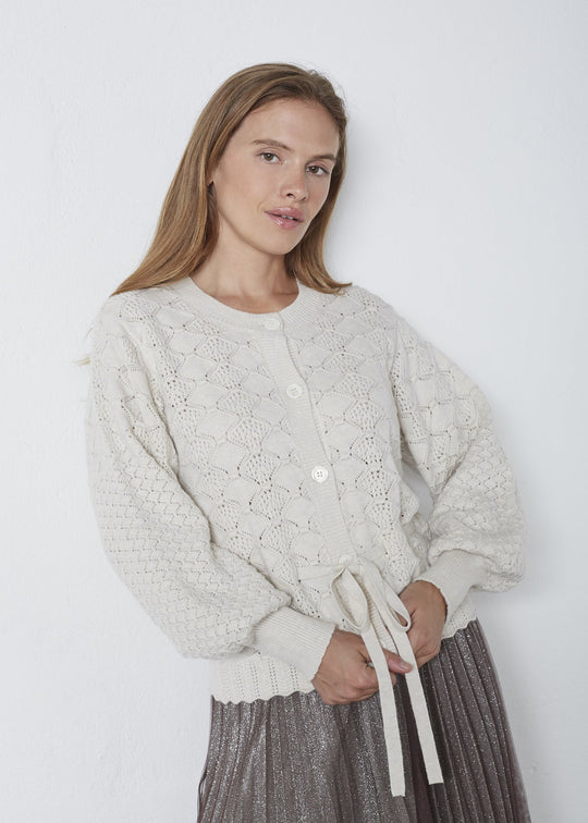 Co’Couture Rowcc Pointelle Tie Cardigan Ivory