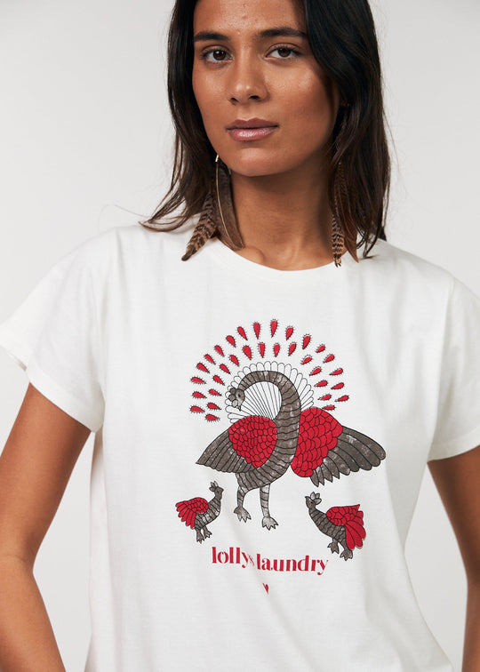 Lollys Laundry RomaLL Peacock Tee SS 01 White