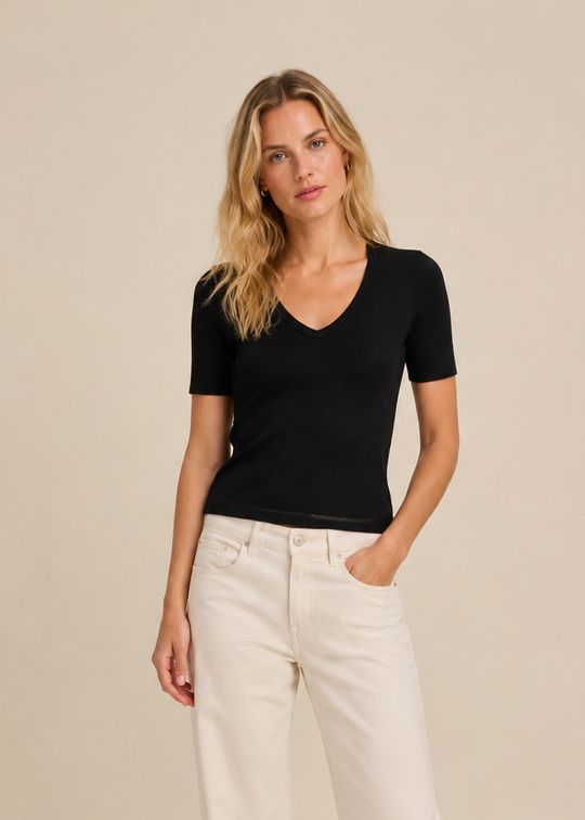 Co’Couture 43018 Grannycc Rib Ss V-Tee Black