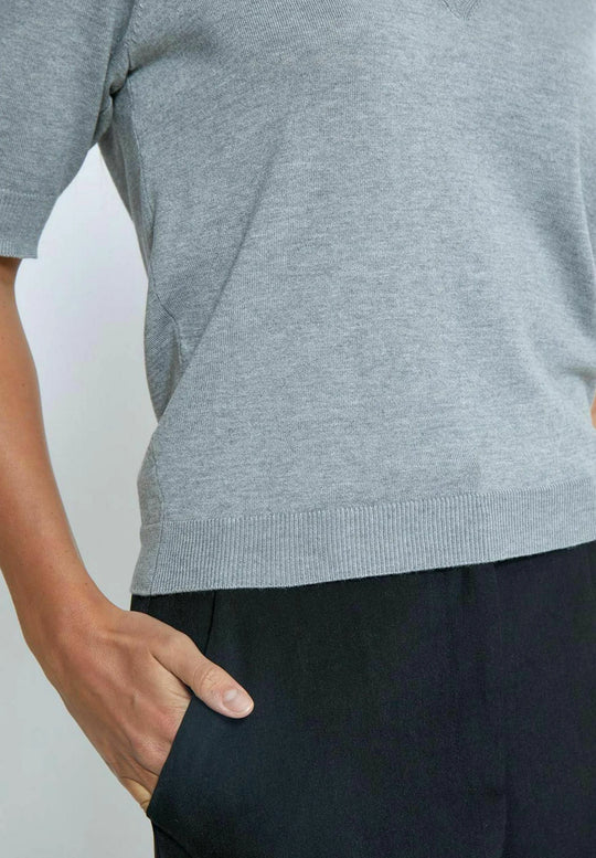 MSMilla V-Neck Knit Tee Grey Melange