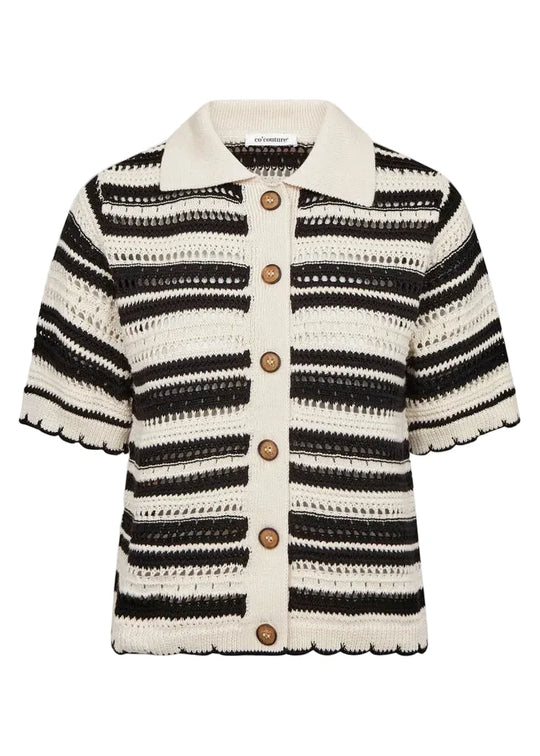 Co’Couture Odettecc Stripe Ss Cardigan Offwhite-Black