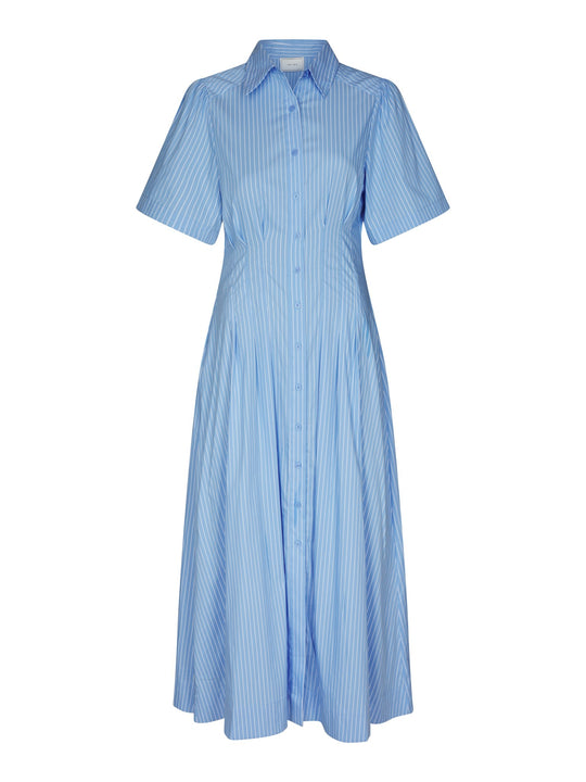 Neo Noir Baia Stripe Poplin Dress Light Blue