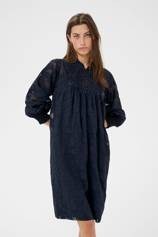 Part Two ZayaPW Dress Dark Navy Blurred Flower