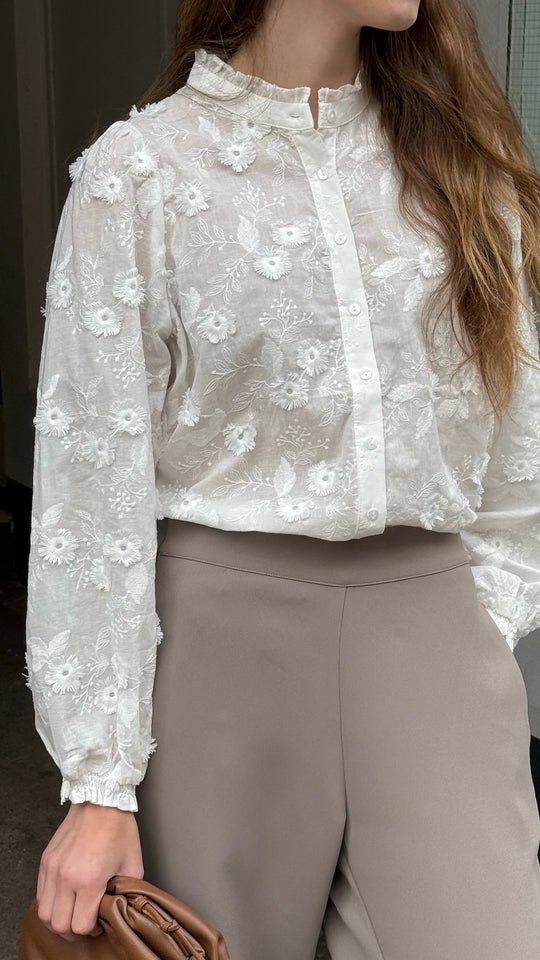 Neo Noir Oda Deco Emb Shirt White