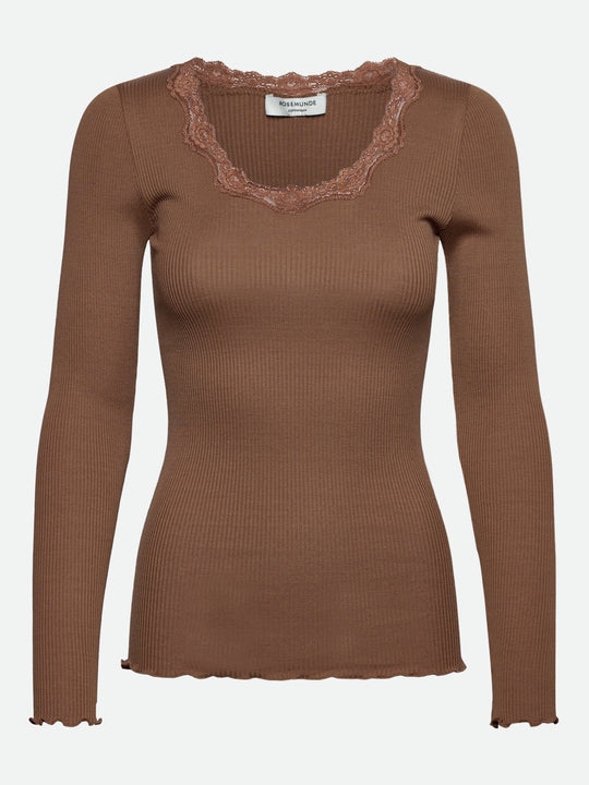 Rosemunde Babette Silk LS Lace T-shirt Coca Mocha