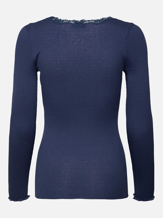 Rosemunde Babette Silk LS U-neck Lace T-shirt Dark Denim