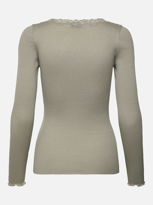 Rosemunde Babette Silk LS U-neck Lace T-shirt Seagrass