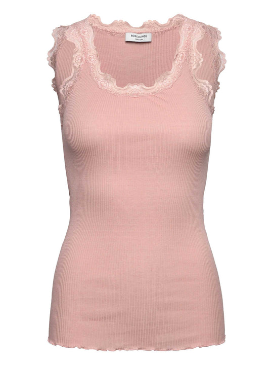 Rosemunde Babette Silk SL U-neck Lace Top Rose Smoke