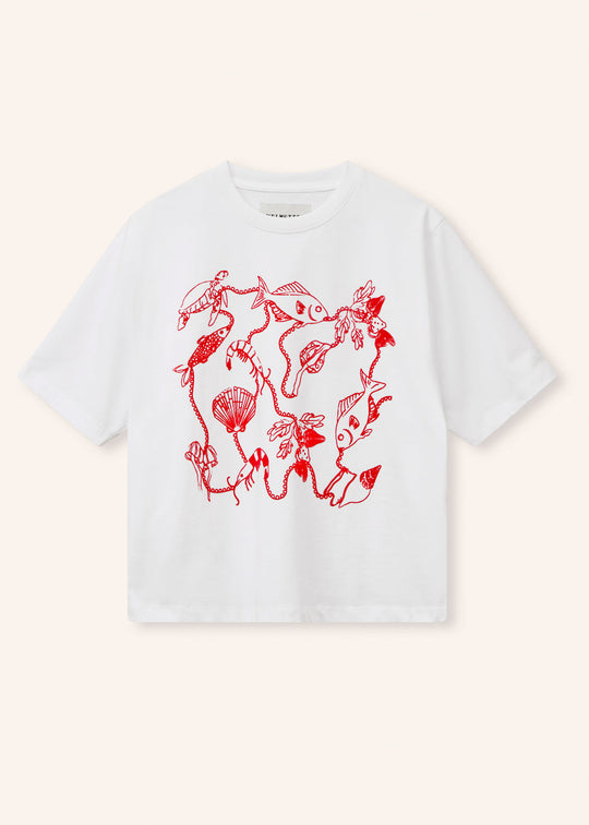Helmstedt Noor t-shirt Red Dreamy Sea Print