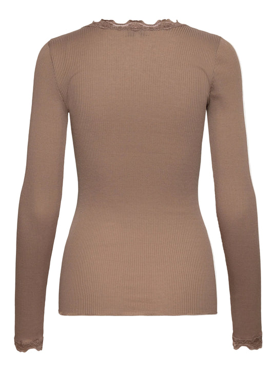 Rosemunde Babette Silk LS Lace T-shirt Mocha Meringue