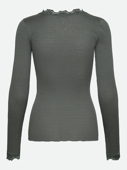 Rosemunde Babette Silk LS Lace T-shirt Balsam Green