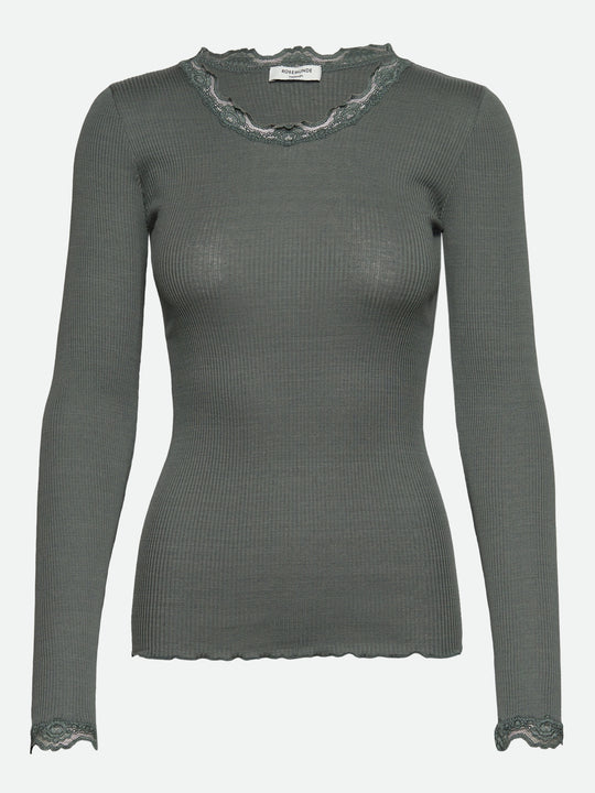 Rosemunde Babette Silk LS Lace T-shirt Balsam Green