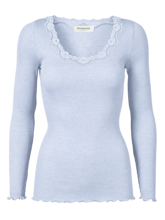 Rosemunde Babette Silk LS U-neck Lace T-shirt Heather Sky