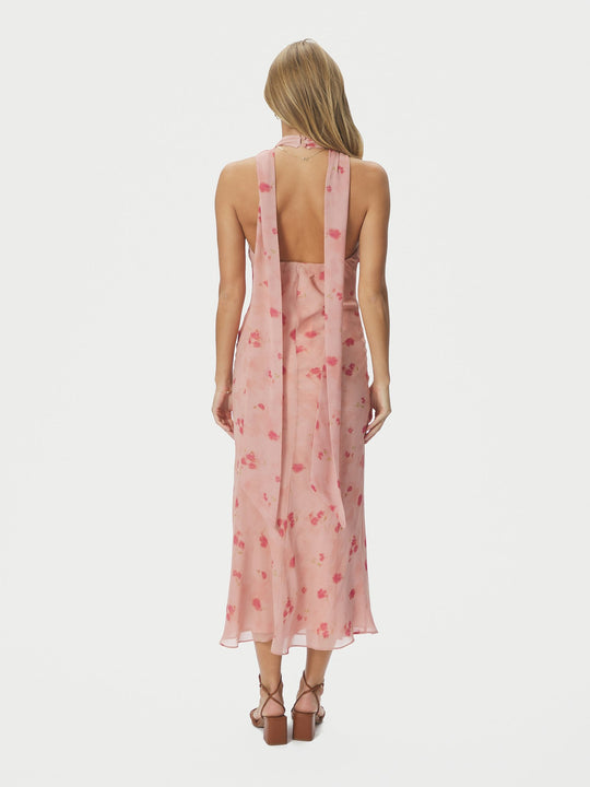 Neo Noir Fiona Blurred Flower Halter Neck Dress Light Pink