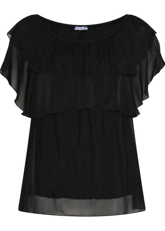 La Rouge Donatella Fringe Top black