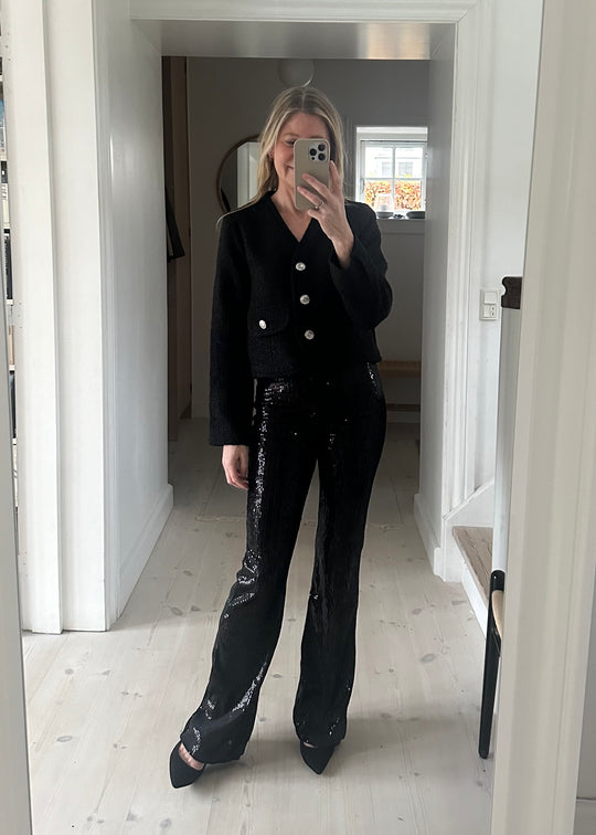 Minus Msholi Pantalon à paillettes évasées noir