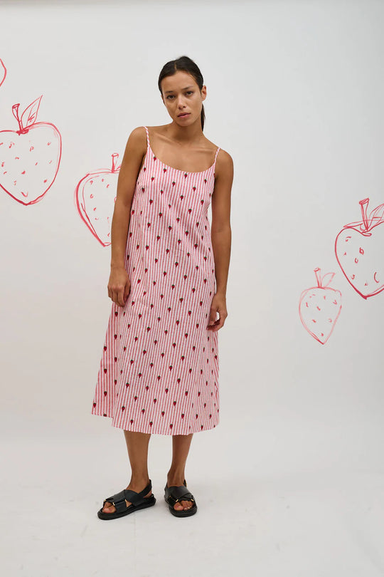 Helmstedt Leva Dress Red Stripe w Strawberry Emb