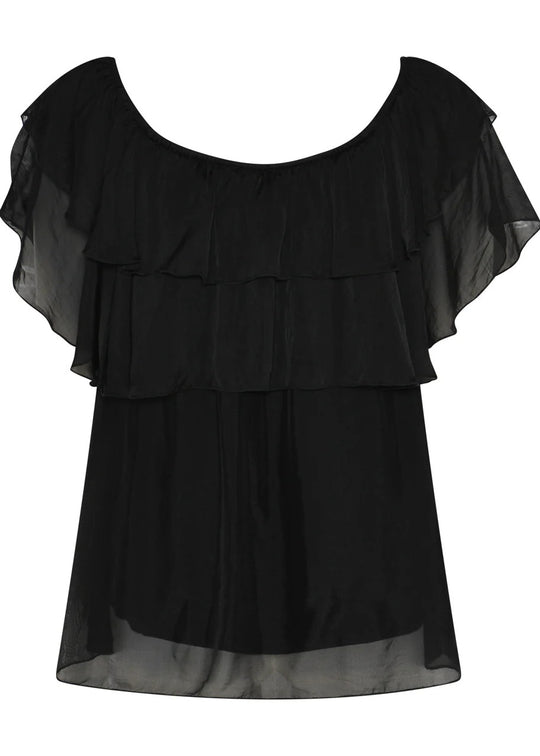La Rouge Donatella Fringe Top black