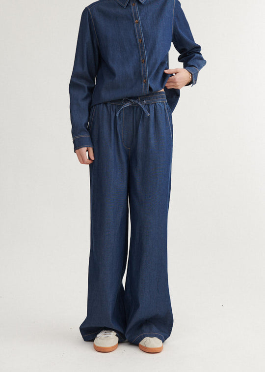 Basic Apparel Bine Wide Pant Mid blue