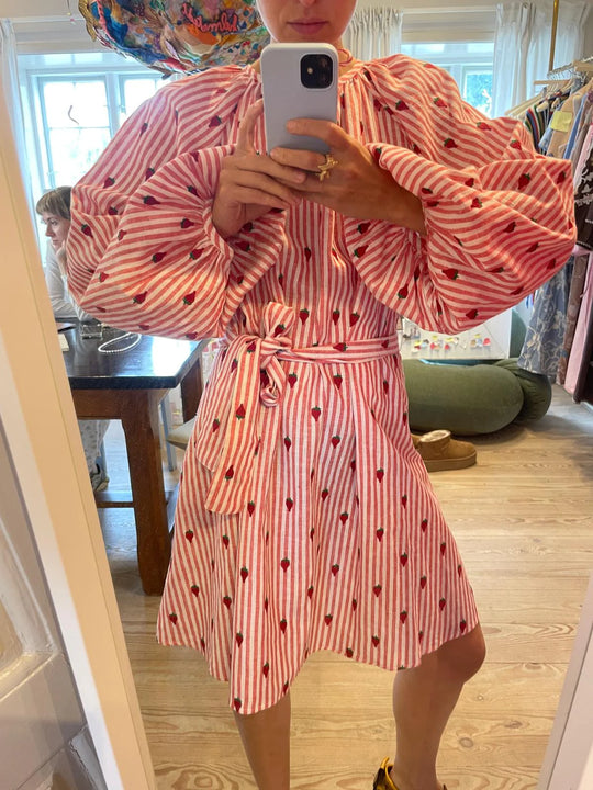 Helmstedt Nora Dress Red Stripe w Strawberry Emb