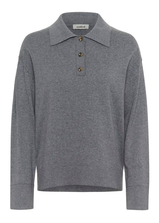 Soaked SLSanja Polo Pullover Grey Melange