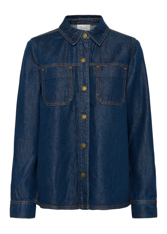 My Essential Wardrobe MWAnn 181 Boxy Shirt Dark Blue Un-Wash