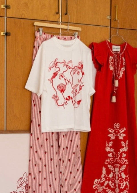 Helmstedt Noor t-shirt Red Dreamy Sea Print