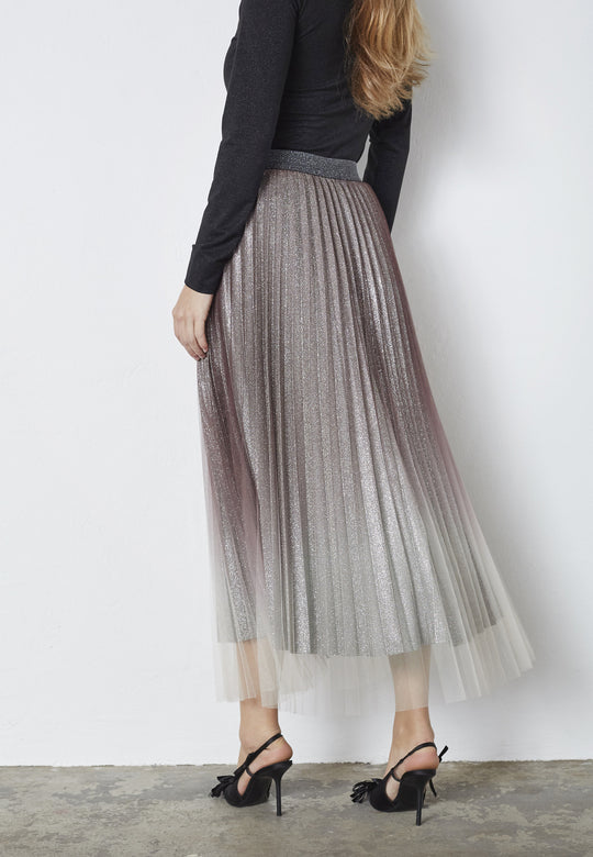 Co’Couture Glittercc Plissé Skirt Dark Brown
