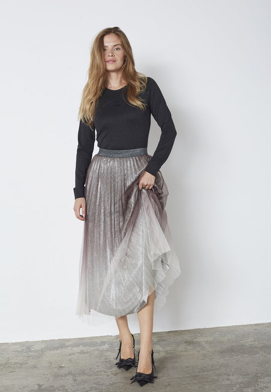 Co’Couture Glittercc Plissé Skirt Dark Brown