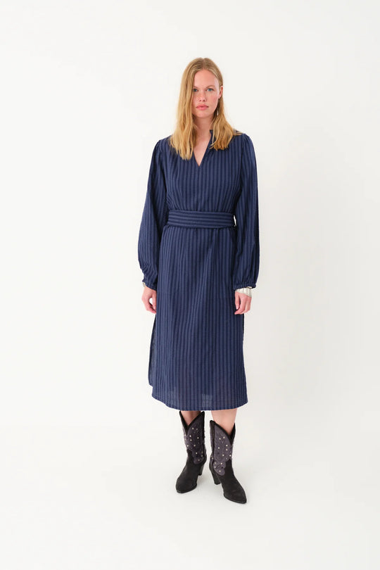 Lollys Laundry ParisLL Midi Dress LS 80 stripe (blå)