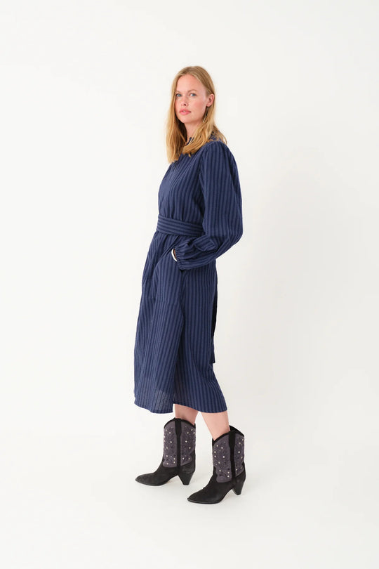Lollys Laundry ParisLL Midi Dress LS 80 stripe (blå)