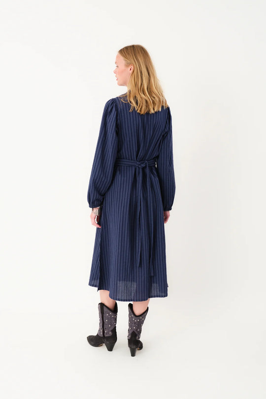 Lollys Laundry ParisLL Midi Dress LS 80 stripe (blå)